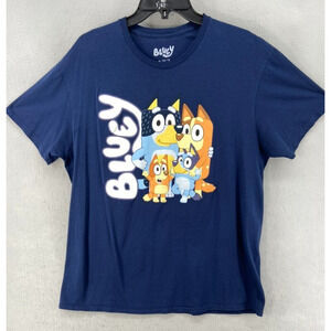 Bluey T Shirt Mens Sz XL Blue‎ Bluey Bingo Dad Mom Characters Family Cotton